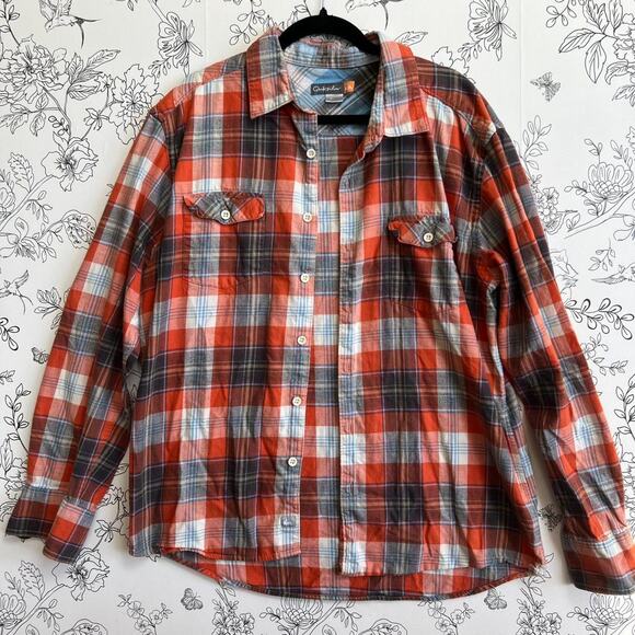 Quicksilver orange & blue plaid flannel - Picture 1 of 6